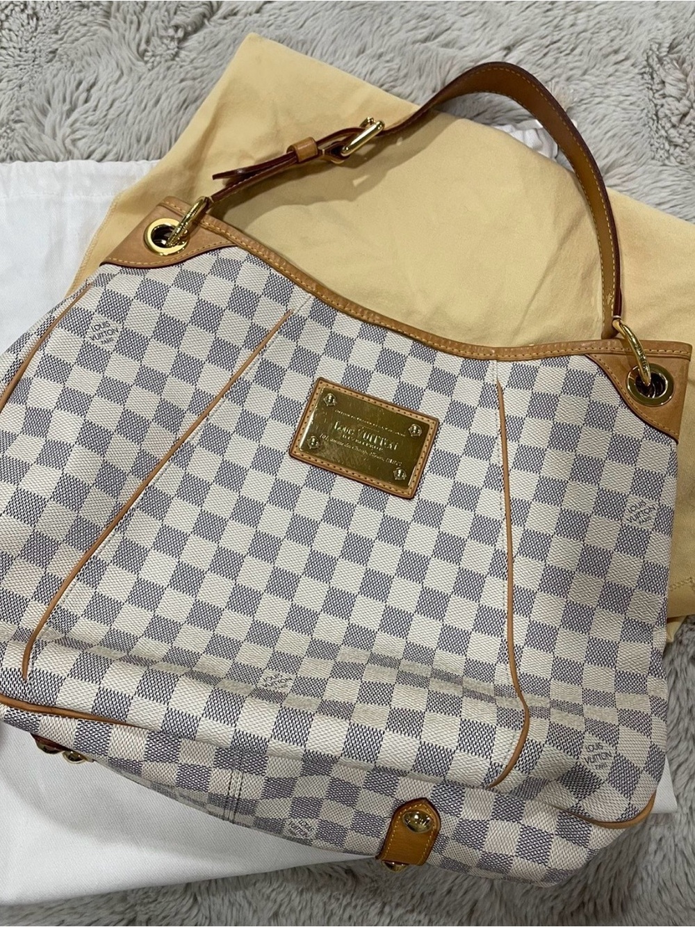 Louis Vuitton Damier Azur Canvas Shoulder Bag with Tan Leather Trim - Picture 1 of 5